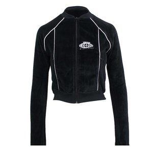 VISITOR ON EARTH Blue Velour Zip Up Sweatshirt Size S $459
